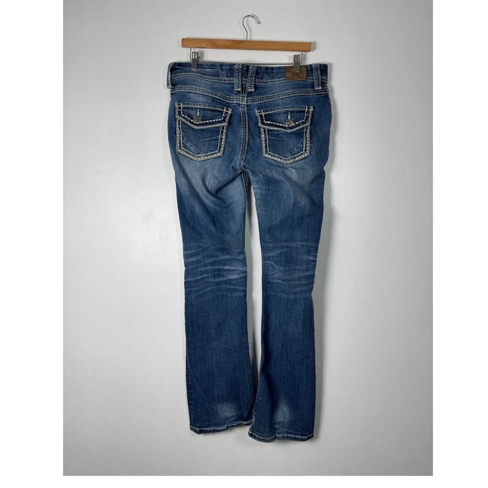 Western BKE Culture Womens 31L Bootcut Jeans Blue Thick‎ Stitch Flap Pocket